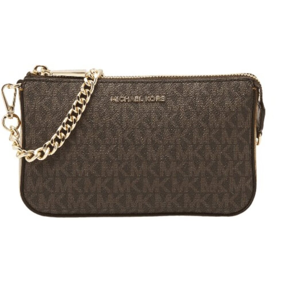 Michael Kors NWT POUCHETTE Sm Chain Bag - Coated Canvas Brown/Luggage MSRP $198